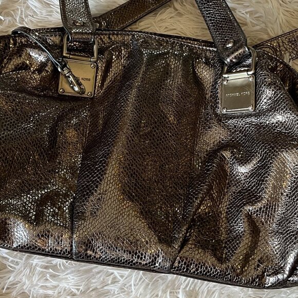 MICHAEL Michael Kors Metallic Satchel | Pewter | Pre-Owned - Picture 1 of 15